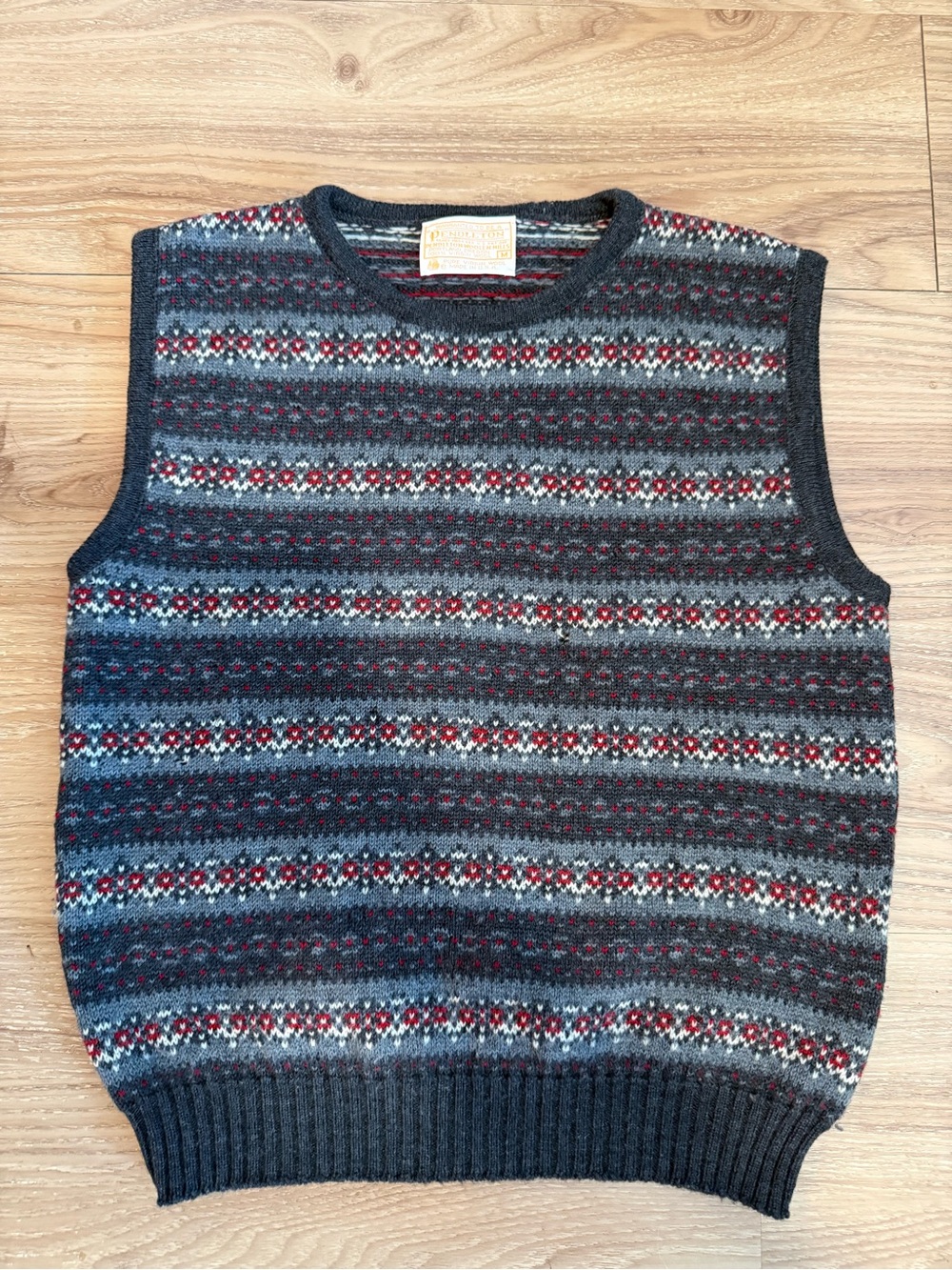 Pendleton Wool Sweater - Gray with Red & White Stripes